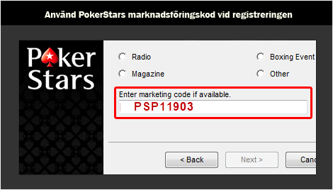 PokerStars Marknadsforingskod